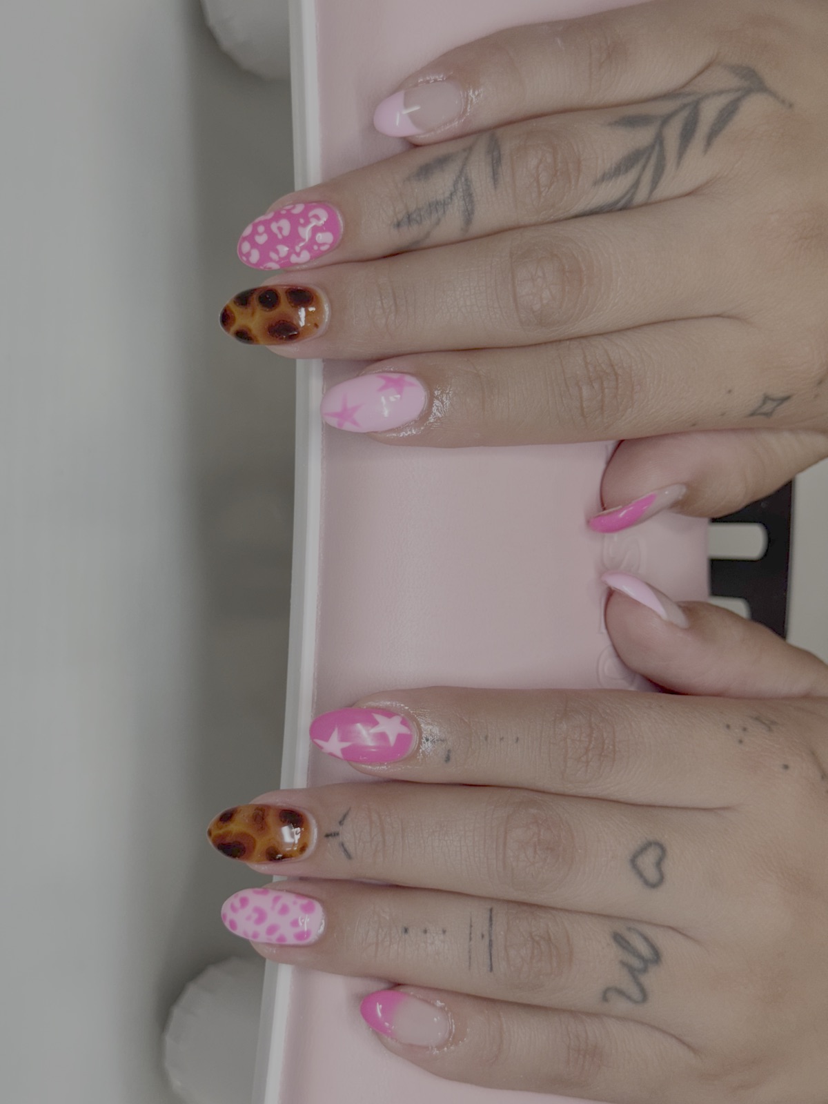 Pink leopard print nail art set by Polished by Bug in Cedar City, Utah